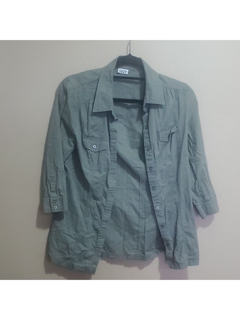 Suzy Sheir Kaki Button-Up Shirt Size Medium